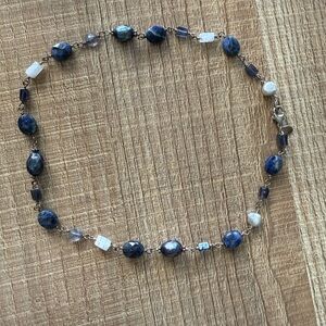 Silpada Retired Sterling Silver Necklace with Sodalite and Pearl Beaded Necklace